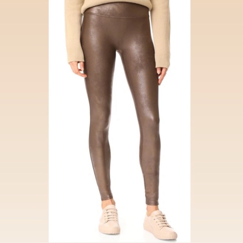 New With Tags! SPANX Bronze High-Waisted Faux Leather Leggings size M